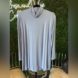 New Eileen Fisher Stretch Tencel Scrunch Neck Tunic Top Light Blue